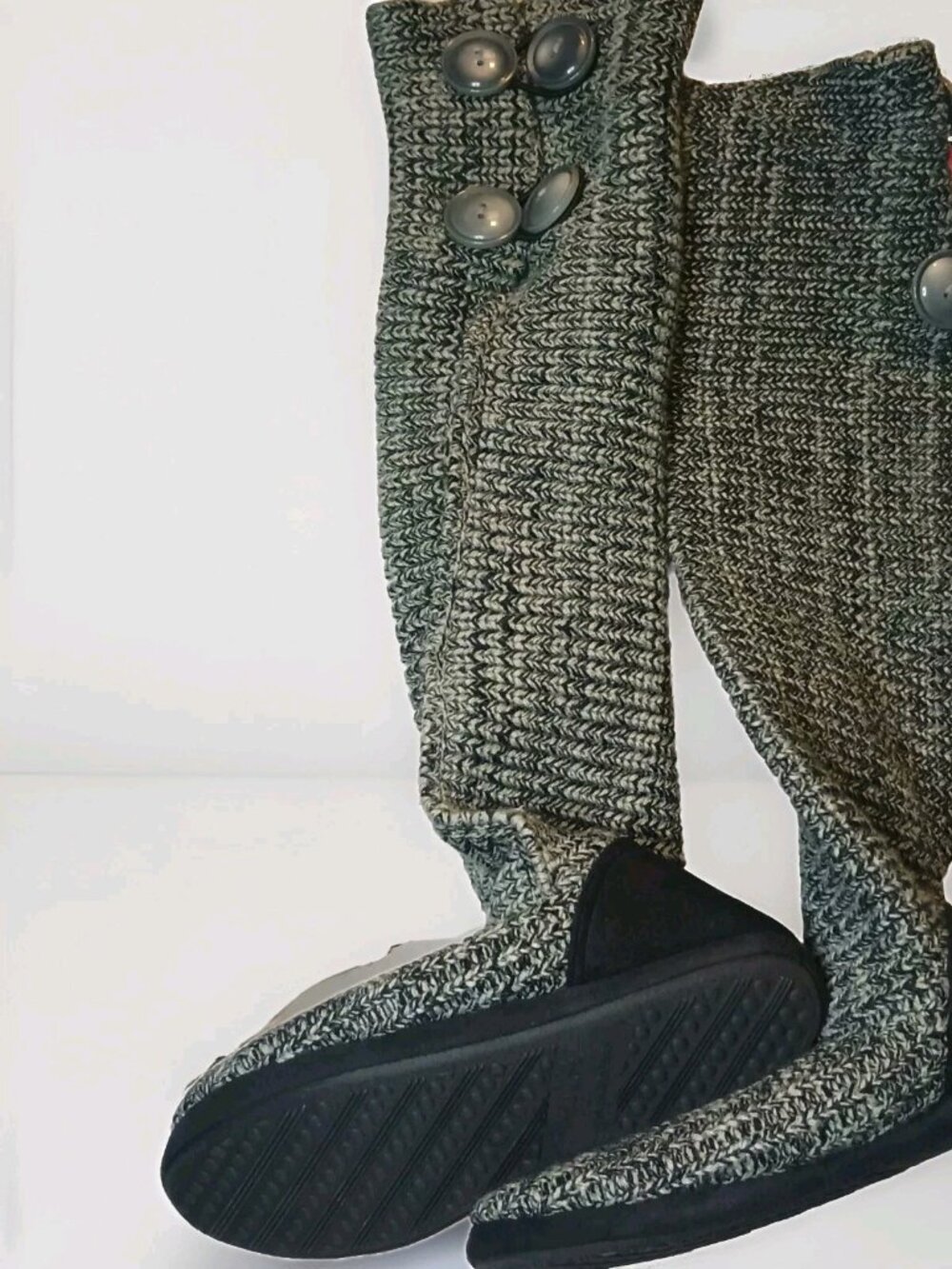 Candie's Women's Knit Slipper Boots Long Gray Size 7-8 NWT Button Accent Cozy